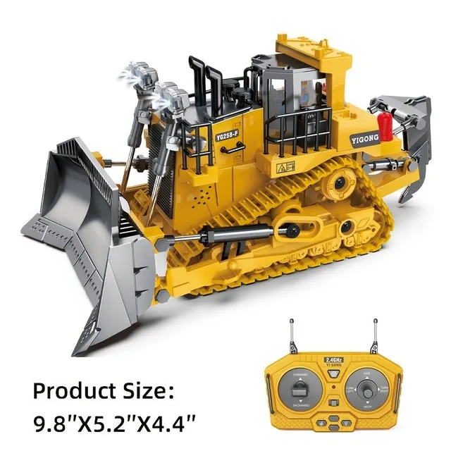 RC Bulldozer with 9 Channels, 2.4 GHz, Lights & Sound, Metal. Korba, Charging Battery