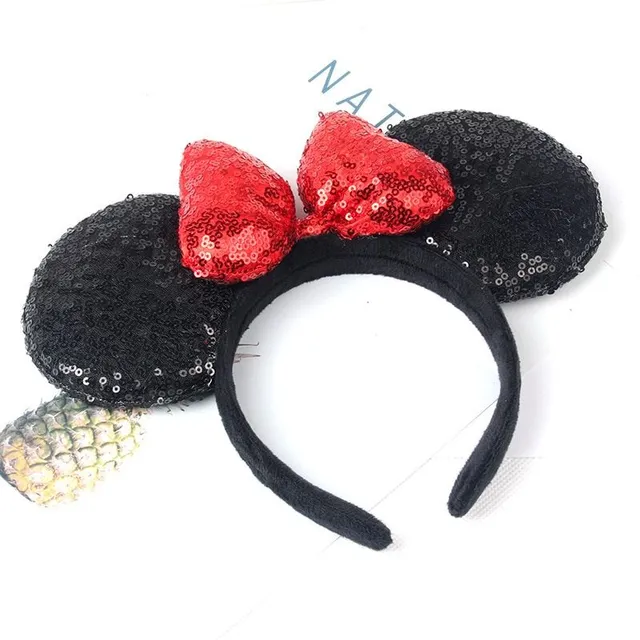 Dětská trendy flitrovaná čelenka s oušky v motivech Mickey a Minnie Mouse