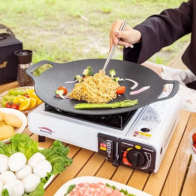 Grătar portabil în stil coreean, tigaie rotundă pentru BBQ pentru camping și acasă