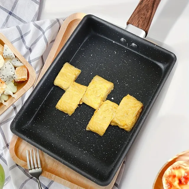 1ks Non-stick pan tamagoyaki pre omelety a vyprážané vajcia s imitáciami drevené rukoväte