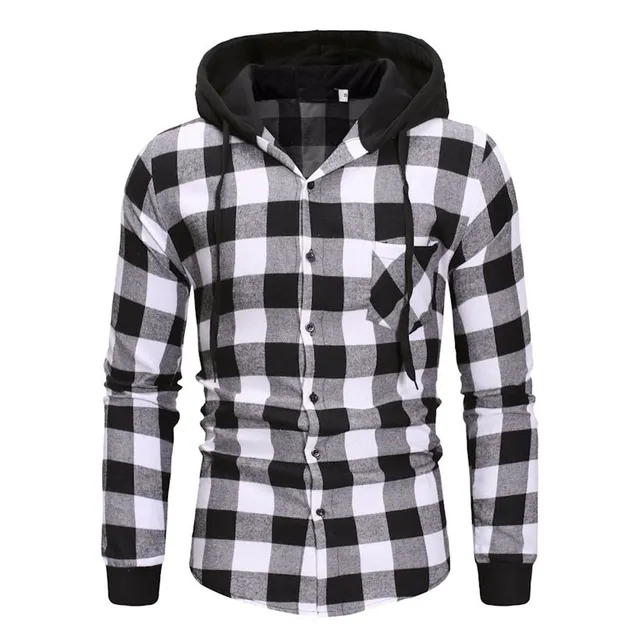 Men's fashionable hooded plaid shirt