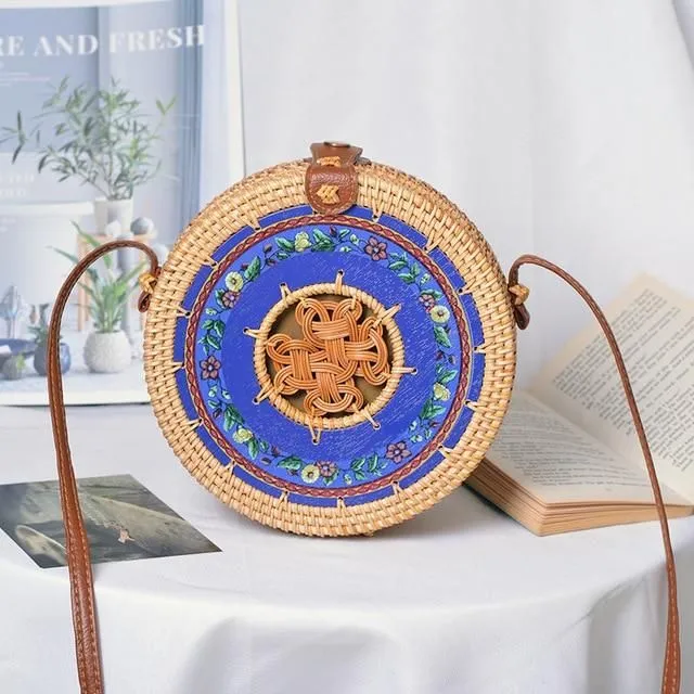 Rattan round handbag