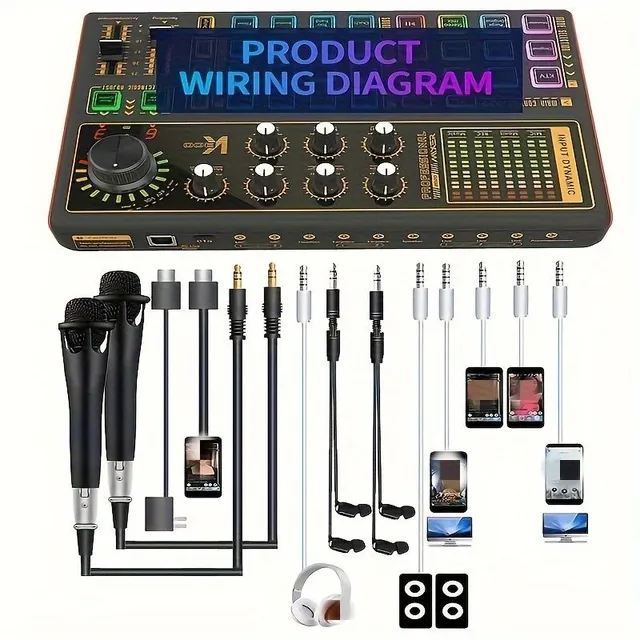 Professional Audio Mixer K300: Zvuková karta a rozhranie s DJ efektmi, hlasový konvertor a LED podsvietenie