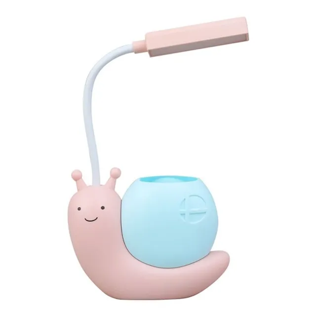 Snail-shaped children's table lamp with practical storage space
