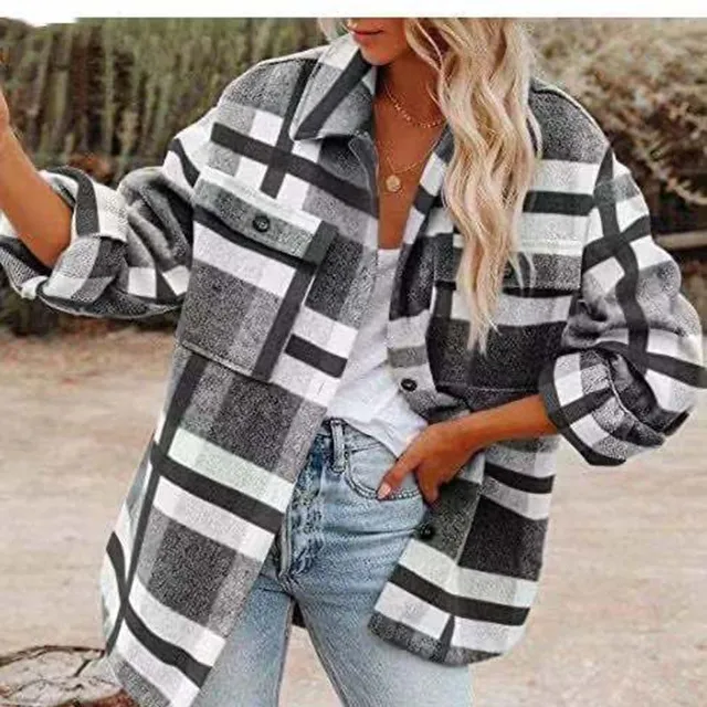 Colourful plaid faux wool jacket Flannel shirt jacket