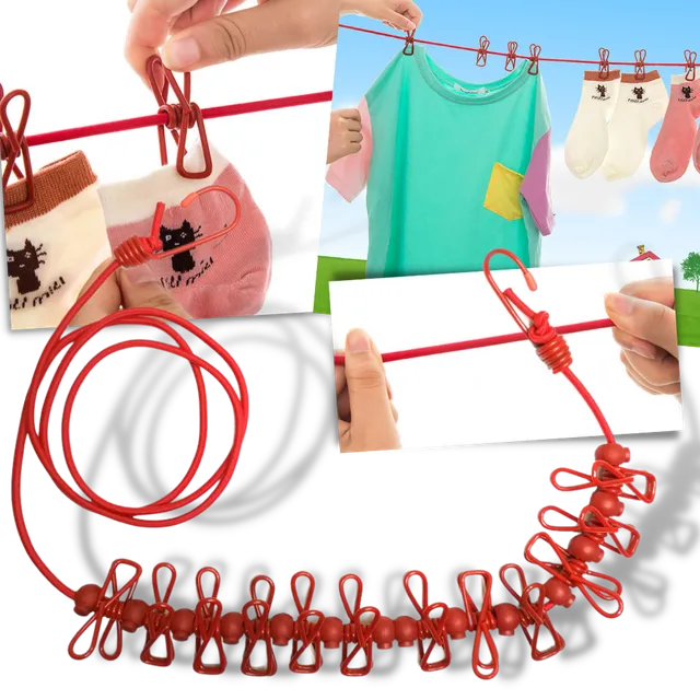 Practical stretchable camping clothesline with pegs