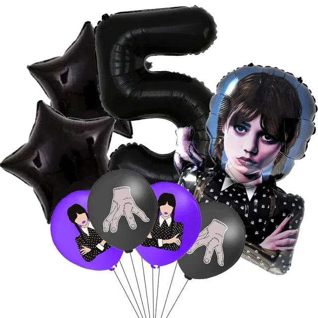 Sada designových narozeninových Wednesday dekoračních balónků