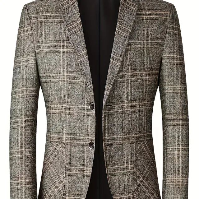 Men's elegant plaid double-breasted tweed blazer: stylish and timeless for formal and casual occasions