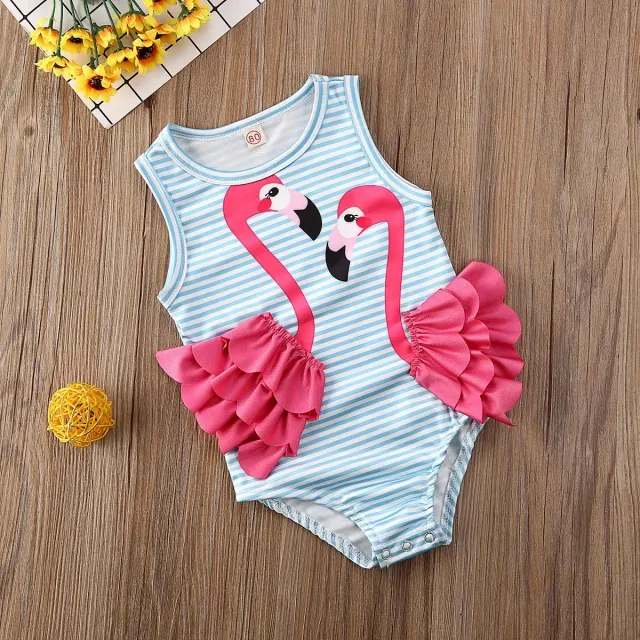 Baby girls cute swimsuits with flamingo and sleeveless stripes