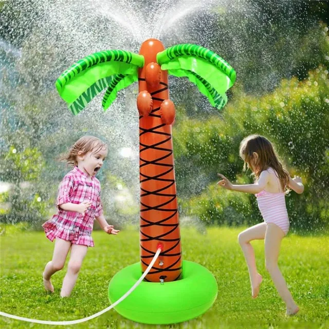 Inflatable water sprinkler in the shape of a palm tree