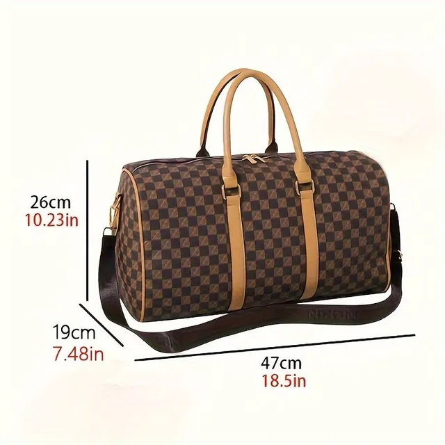 Large capacity travel bag - chessboard pattern, light and universal for hand luggage