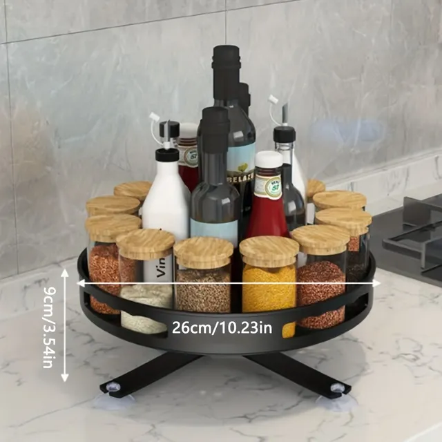 Rotary organizer, 3 floor kitchen storage stand with anti-slip base and 360° rotary plate for spices, dishes, make-up. Rotary tray, salt, sauces and vinegar. Kitchen equipment