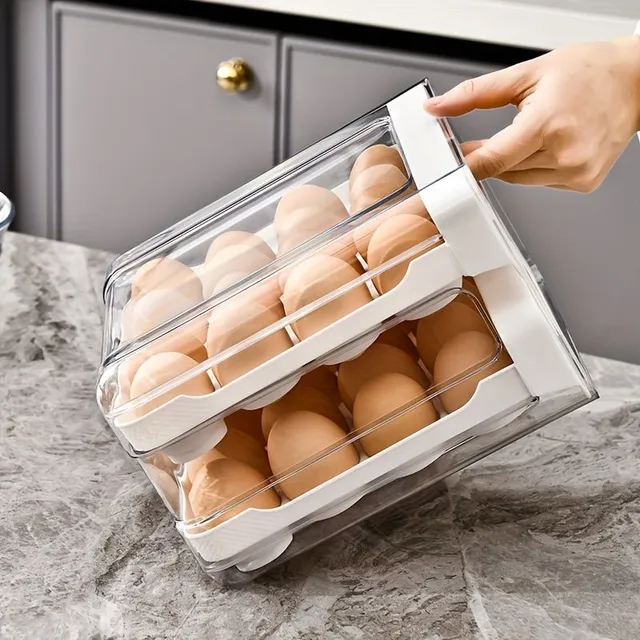 1pc Large capacity egg tray with double drawer for keeping fresh