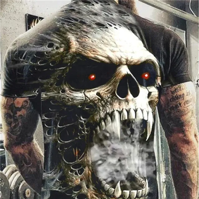Luxus férfi rövid ujjú póló 3D-s lenyomat egy ijesztő koponya - különböző típusú Rylie 62201 XXS