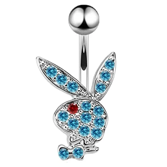 Designer belly button piercing in blue with hanging ornament