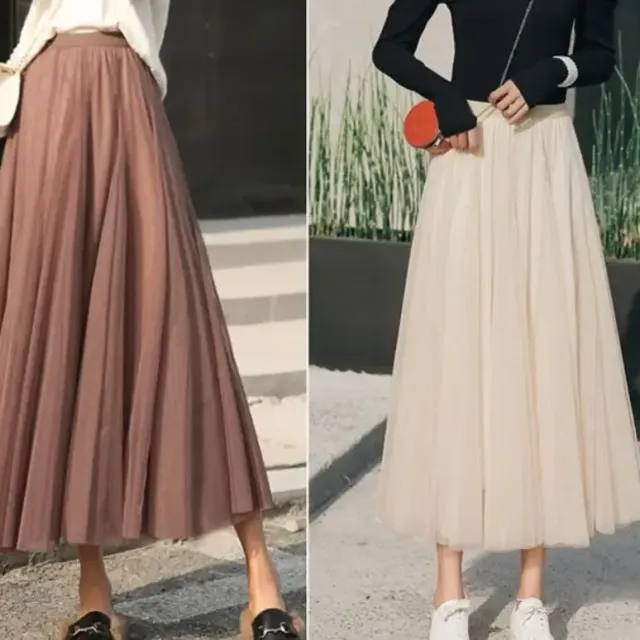 Women's translucent tulle skirt with high waist and polishering