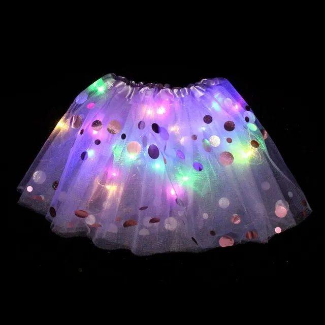 Dětská svítící sukně zdobená motýlkem pompon-purple-skirt