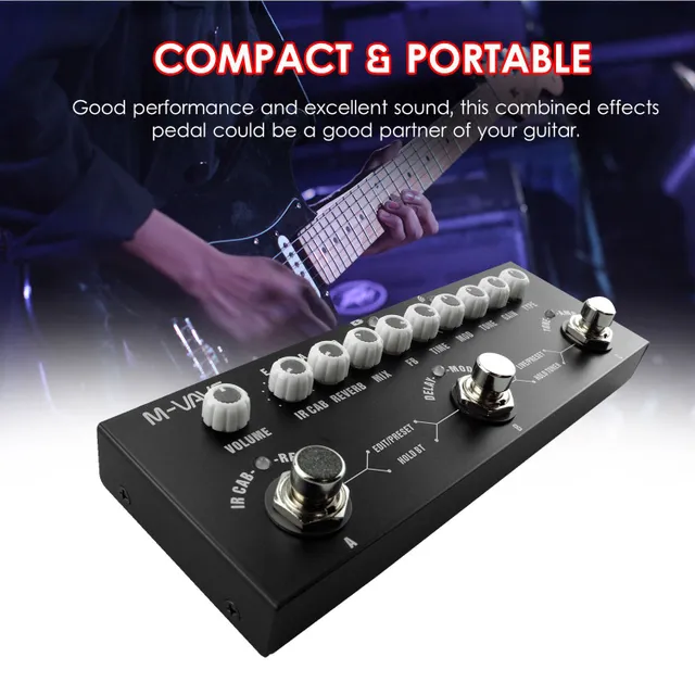 Compact multi-function guitar pedal effect with integrated amplifier