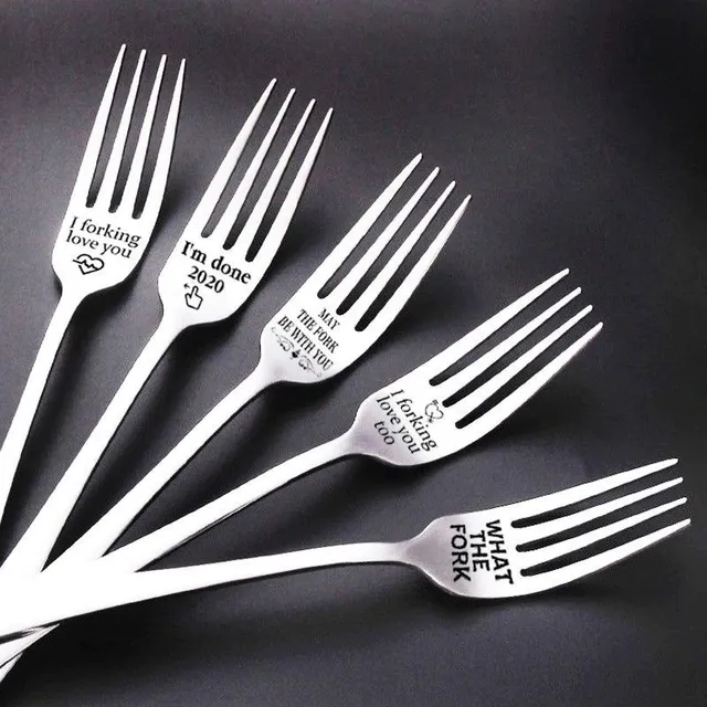 Stainless steel fork with inscription