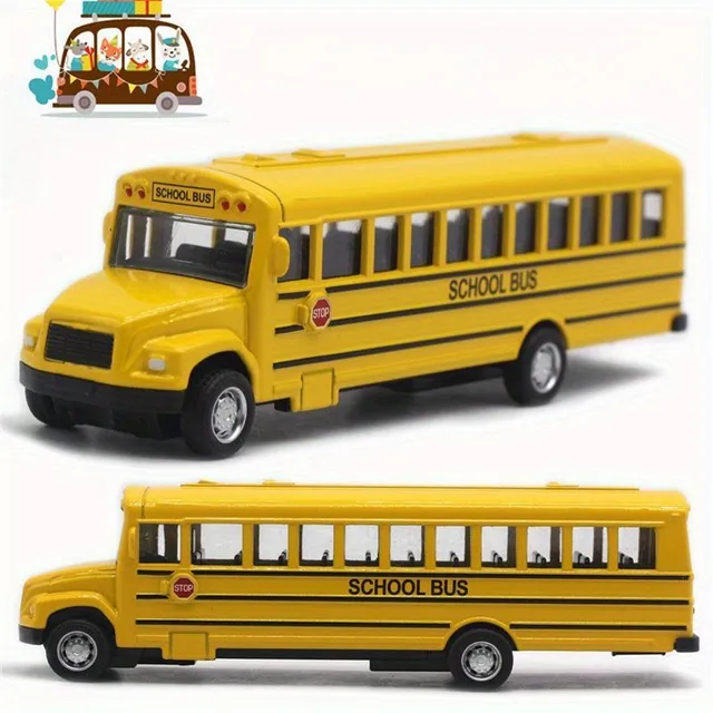 Metal model of school bus 14 cm - big toy in autumn and Christmas