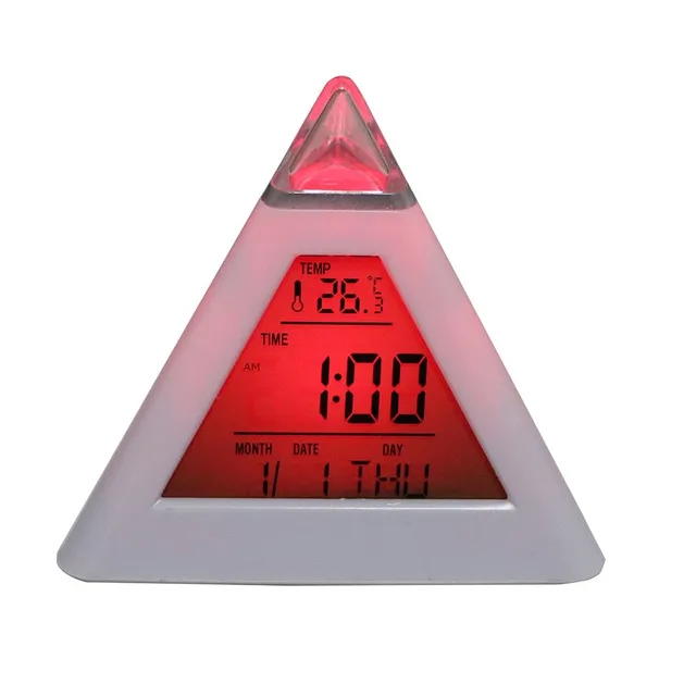 Digital Alarm Clock with Date and Temperature - Colour Changing Pyramid