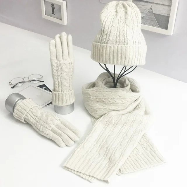 Women's winter hat and scarf set with gloves