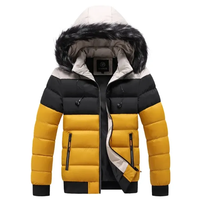 Men's warm winter jacket with fur collar, hood, leisure and long sleeves