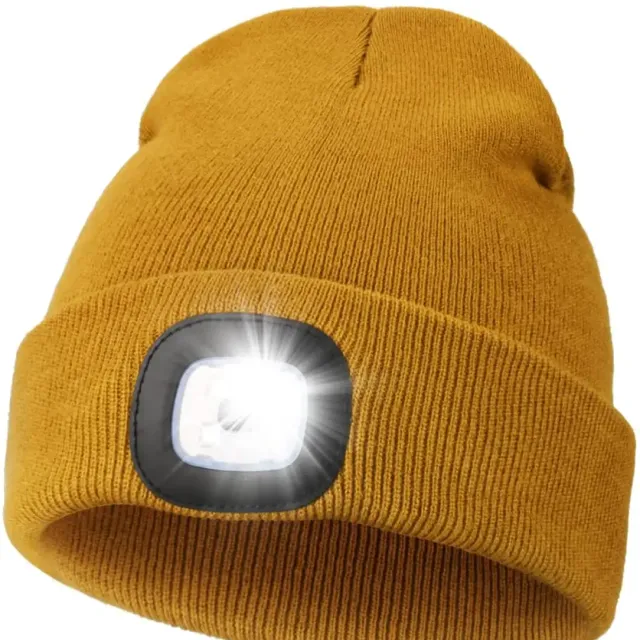 Unisex LED knit cap with USB charging light, head torch, winter knit cap with night light