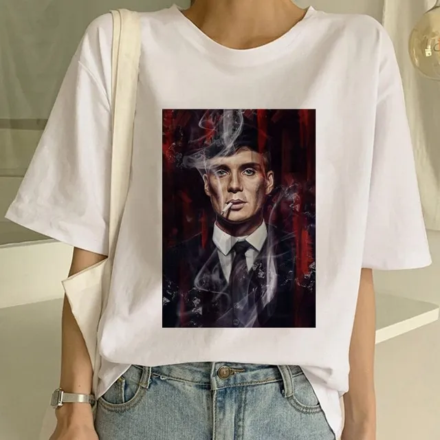 Tricou oversize pentru femei cu mânecă scurtă și imprimeu Peaky Blinders