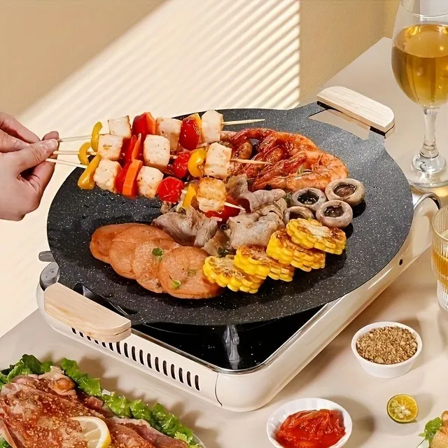 1 round grill on Korean BBQ with non-sticky surface - for domestic and outdoor use