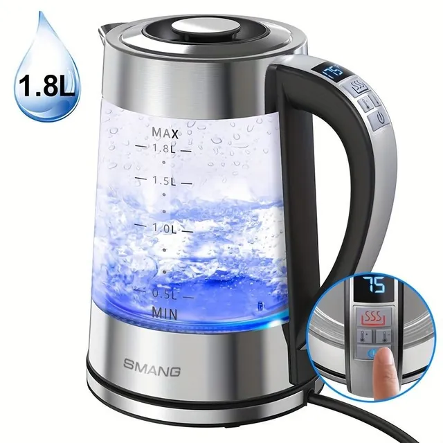 1 pc Intelligent insulated electric kettle, stainless steel 304, glass with high borosicate, tea jar, 1.8 l large capacity