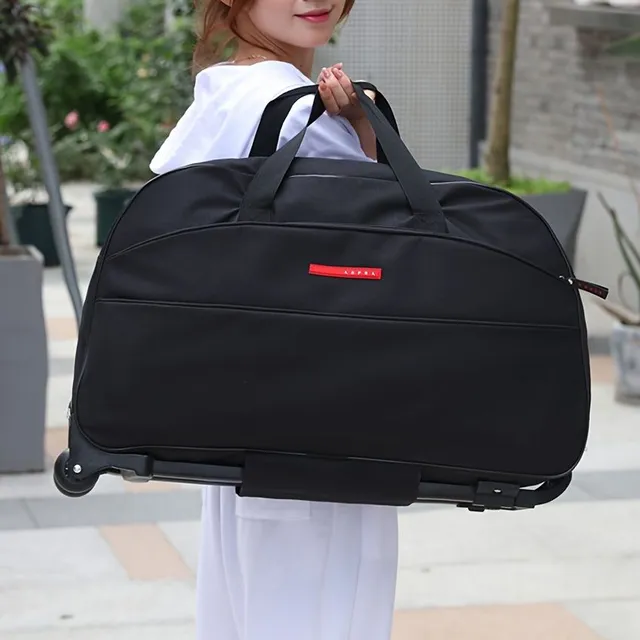 Foldable travel bag with trolley, light waterproof handbag, single color large capacity travel bag from Oxford