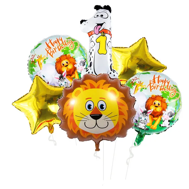 Zestaw nadmuchiwanych balonów i nadmuchiwanych numerów z motywem safari