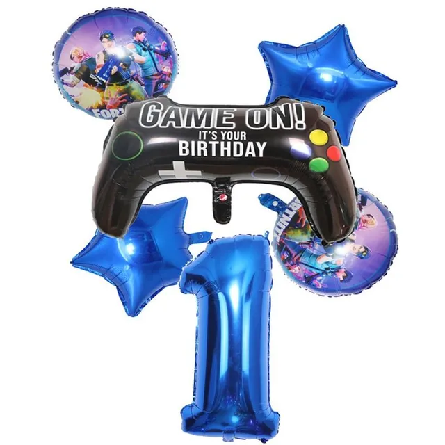 Stílusos születésnapi dekoráció a téma a kedvenc játékok Fortnite - egy sor lufi