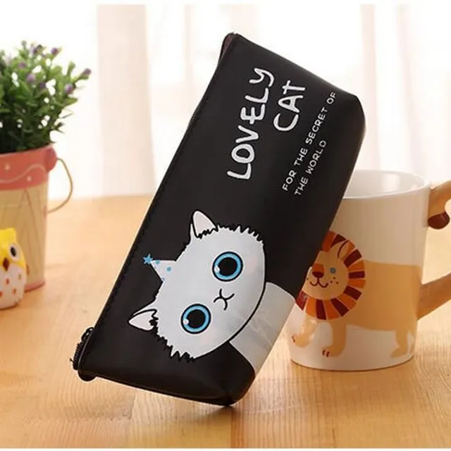 Original minimalist popular school pencil case with cute cat and inscription