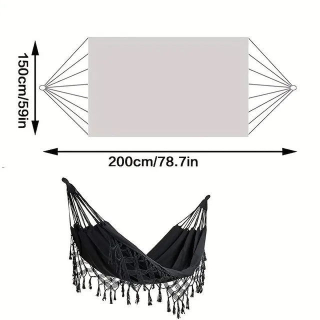 1pc (200*150cm) hammock with fringes for one/two person with straps, travel equipment for outdoor camping, suitable for outdoor camping Terrace Balcony