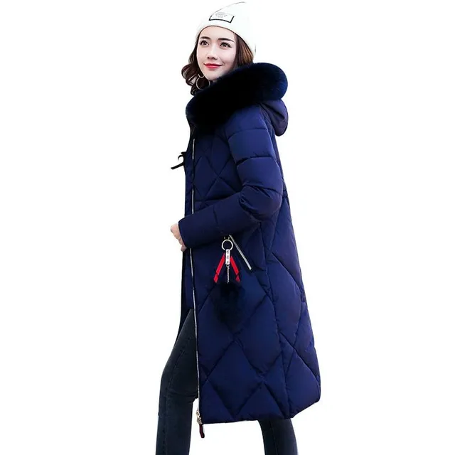 Ladies long winter jacket with pattern and fur - 5 colours