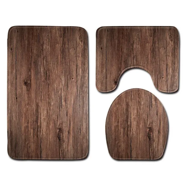 Set of bathroom pads with wood motif 3 pcs