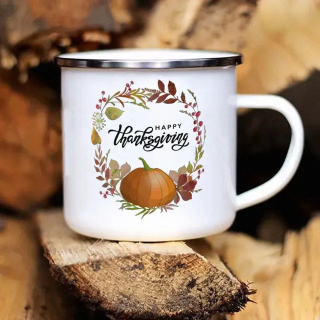 Herbst Emaillebecher mit Blumen- und Kürbisdruck für Thanksgiving