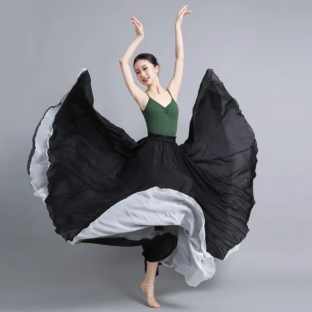 Dvojstranná dvojvrstvová tanečná sukňa flamenco 720 stupňov tanečné oblečenie