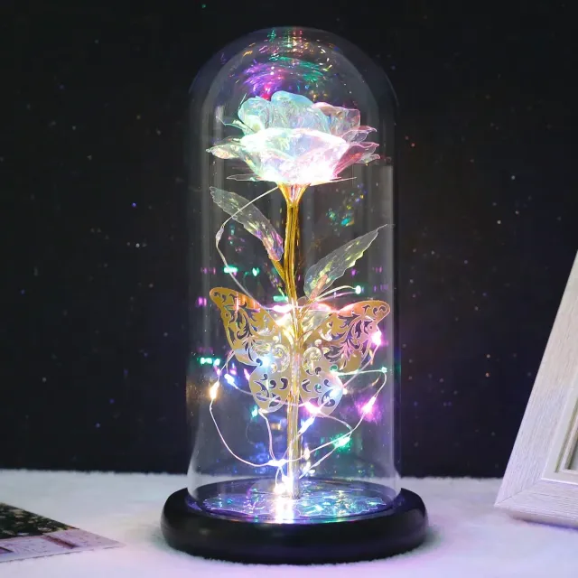 Sztuczna różowa lampa galaktyczna z motylem i kolorowymi światłami LED