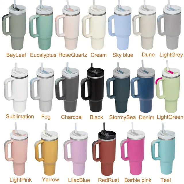 Stainless steel portable thermo mug with straw in different colours