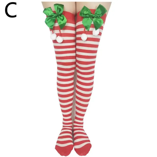 Women's Christmas striped stockings with bow