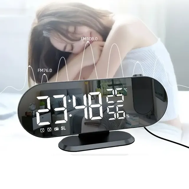 Digital projection alarm clock with LED display and FM radio