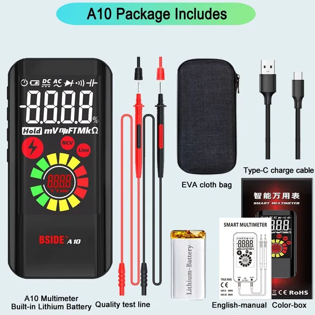 BSIDE Professional Digital Multimeter 9999counts Intelligens sorozat multiméteres DC AC feszültség Capacitor Ohm Diode NCV Hz Live Wire Tester