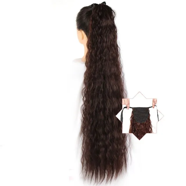 Long synthetic hair with a drawstring for fastening the ponytail - various variations