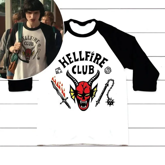 Mens 3/4 sleeve t-shirt with Club Hellfire print