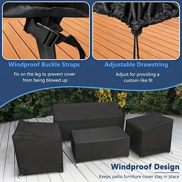 Waterproof sail for garden furniture, wind-resistant, with black belts and drawstring, for rattan furniture