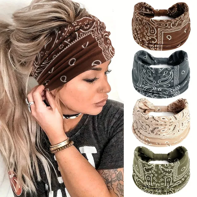 Women's boho headband with paisley pattern - stretchable and elegant for sport and common wearing