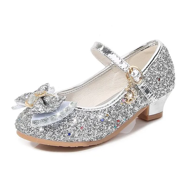 Sandals for girls with glitter and bow, glittery party shoes with high heel - wedding and birthday party shoes